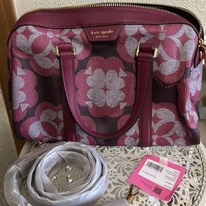 Kate Spade Flower Monogram Eleanor
Medium Satchel Garnet Rose Like New